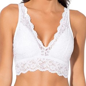 White Lace Deep V Bralette NWT